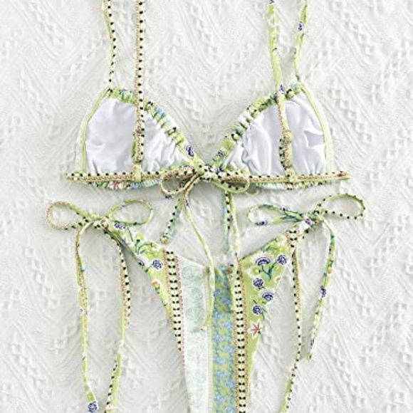 WDIRARA Women's Floral Print Tie Side Swimwear Straps Bikini - Picture 2 of 5